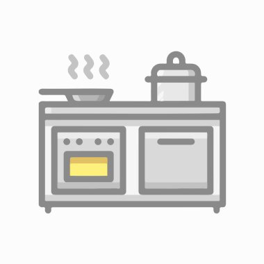 Fırın Simgesi Simgesi Çizimi Pan ve Ot Tarzı ile Düz ve Modern Biçim