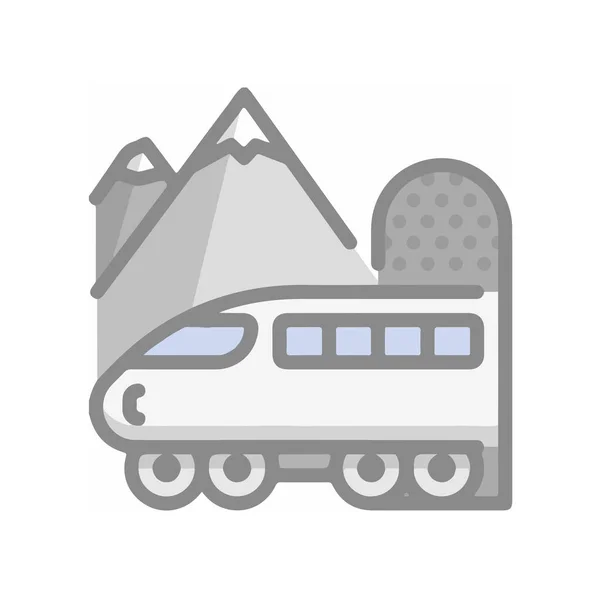 Icono Plano Transporte Tren Con Fondo Montaña Color Gris —  Fotos de Stock