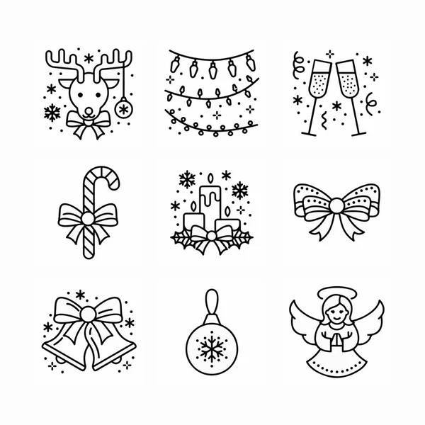 Conjunto Iconos Planos Navidad Sobre Fondo Blanco —  Fotos de Stock