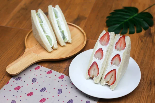 Strawberry and kiwi cream sandwich,Japanese style sweet sandwiches.