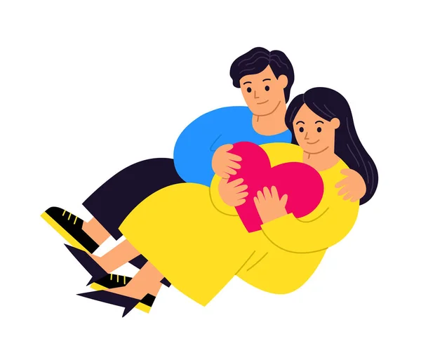 Hermosas Parejas Adultas Abrazan Mantienen Corazón Unido Hermosa Pareja Enamorada — Vector de stock