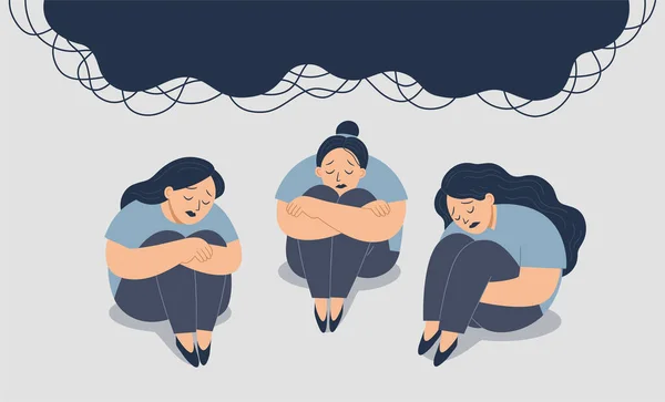 Concepto Salud Mental Las Mujeres Tristes Están Sentadas Suelo Triste — Archivo Imágenes Vectoriales