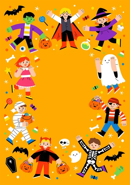 Kinderen Halloween Mooie Jurk Voor Trick Treating Sjabloon Voor Reclamefolder — Stockvector