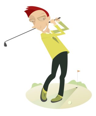 Golf sahasında gülümseyen golfçü