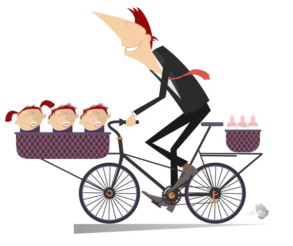 Jovem Sorridente Uma Bicicleta Uma Ilustração Bebês Homem Feliz Anda — Vetor de Stock