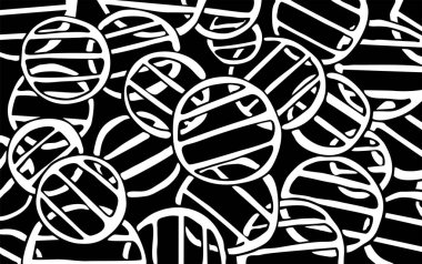 Beyaz üzerine siyah, soyut, pürüzsüz desen. Tasarım için kusursuz el çizimi arkaplanı 