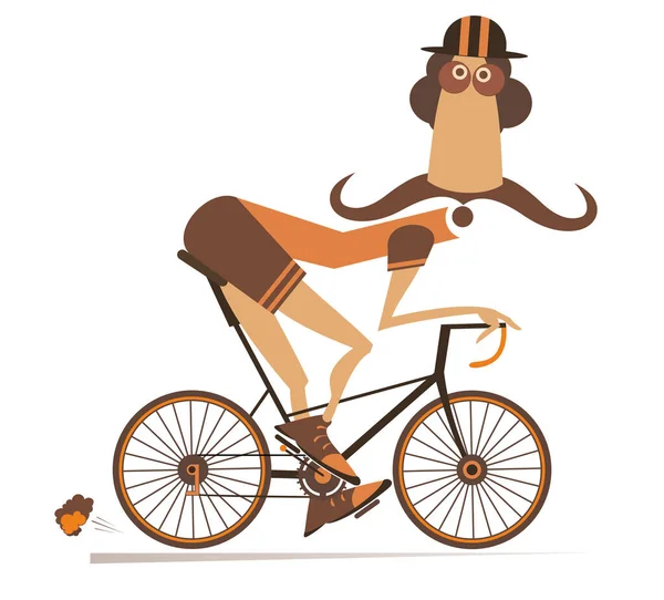 Homem Dos Desenhos Animados Monta Uma Bicicleta Ilustração Isolada Sorrindo — Vetor de Stock