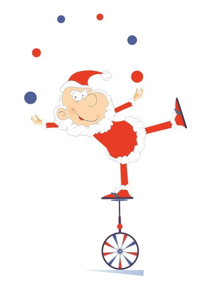 Equilibriste Père Noël Sur Monocycle Jongle Avec Illustration Des Boules — Image vectorielle