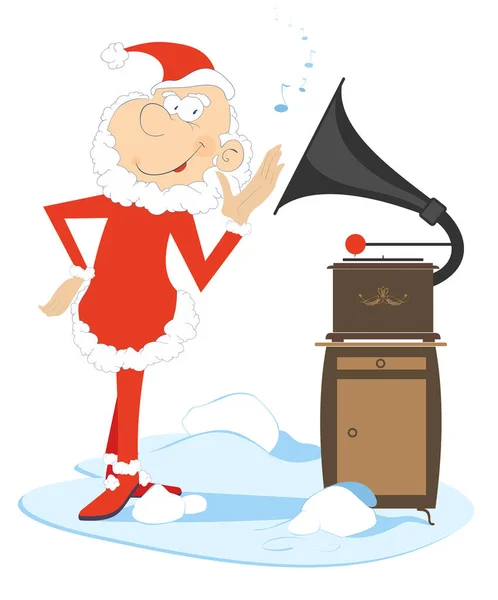 Noel Baba Retro Pikap Çizimi Gülümseyen Noel Baba Beyazlara Izole — Stok Vektör