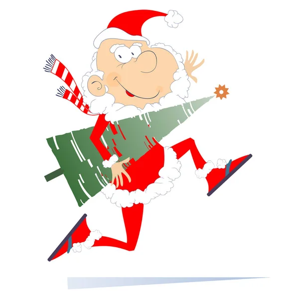 Corriendo Sonriente Ilustración Santa Claus Caricatura Cómica Santa Claus Corre — Vector de stock