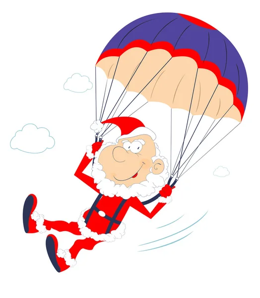 メリークリスマス サンタクローススカイダイバーイラスト コミックスカイダイバーサンタクロースは白に孤立ジャンプから楽しさを由来します — ストックベクタ