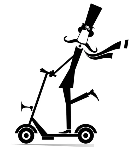 Hombre Bigote Parte Superior Paseos Sombrero Ilustración Scooter Caballero Bigote — Archivo Imágenes Vectoriales