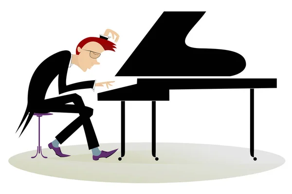Homem Pianista Ilustração Jaleco Preto Expressivo Pianista Toca Piano Com — Vetor de Stock