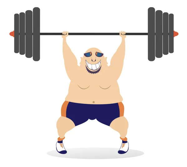 Cartoon Grote Man Een Gewichtheffer Illustratie Cartoon Sterke Man Proberen — Stockvector