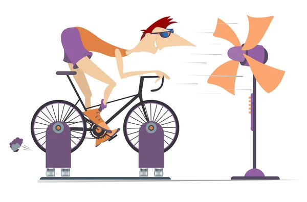 Ποδηλάτης Τρένα Στο Σπίτι Για Την Απεικόνιση Ποδήλατο Άσκηση Ποδηλάτης — Διανυσματικό Αρχείο