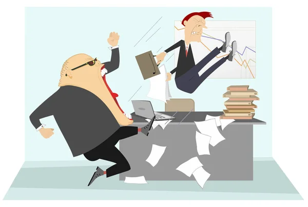 Angry Boss Employee Illustration Angry Chief Scolds His Frightened Employee — Stockvector