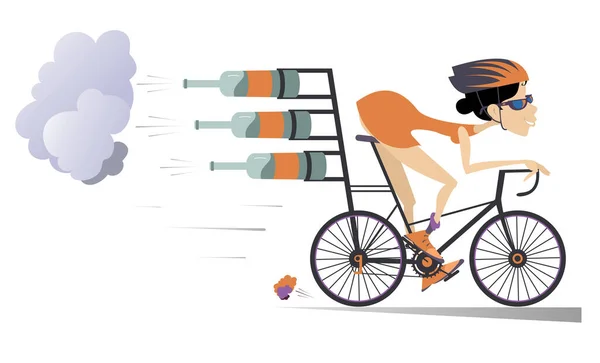 Desenhos Animados Mulher Jovem Monta Uma Ilustração Bicicleta Mulher Sorridente — Vetor de Stock