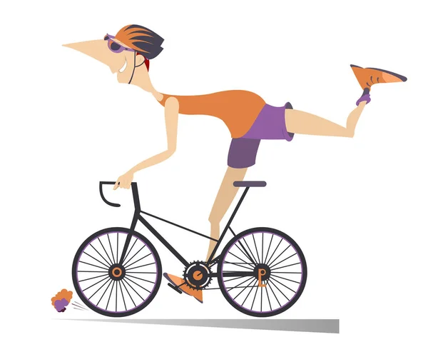 Jeune Homme Monte Une Illustration Vélo Homme Souriant Dans Casque — Image vectorielle