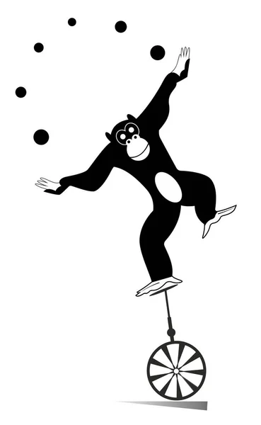 Equilibrist Monkey Rides Unicycle Juggles Balls Illustration Cute Monkey Balances — Stockový vektor