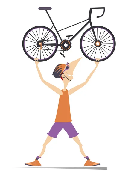 Cartone Animato Ciclista Uomo Con Una Bicicletta Illustration Smiling Ciclista — Vettoriale Stock