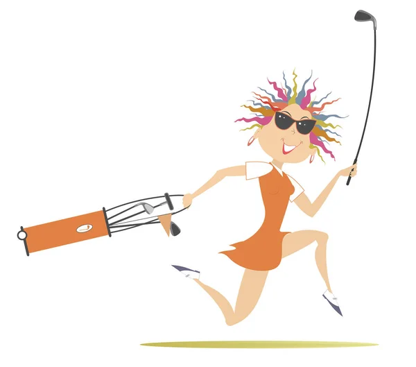 Une Golfeuse Souriante Court Jouer Illustration Golf Dessin Animé Femme — Image vectorielle