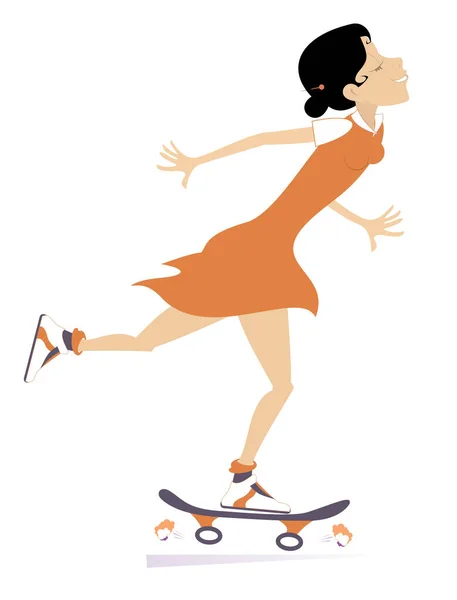 Mujer Sonriente Una Ilustración Aislada Patinadora Mujer Joven Dibujos Animados — Vector de stock