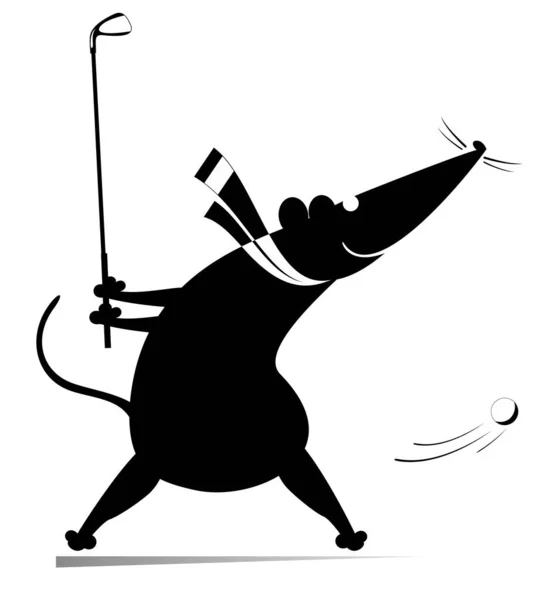 Мультфильм Крыса Мышь Играет Гольф Иллюстрации Смешная Крыса Мышь Пытается — стоковый вектор