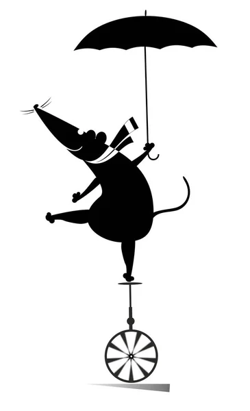 Rovnostářská Krysa Nebo Myš Balancuje Jednokolce Deštníkem Karikatura Krysa Nebo — Stockový vektor