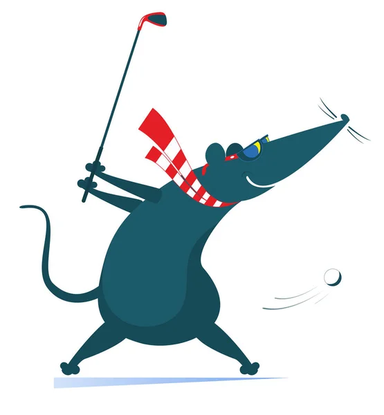 Мультфильм Крыса Мышь Играет Гольф Иллюстрации Смешная Крыса Мышь Пытается — стоковый вектор