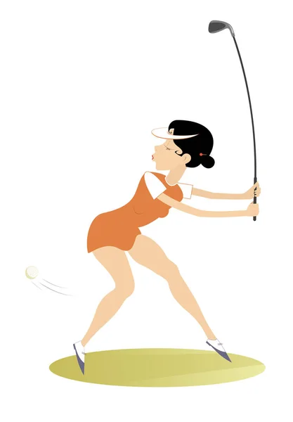 Giovane Donna Golfista Sul Campo Golf Illustration Pretty Donna Golfista — Vettoriale Stock