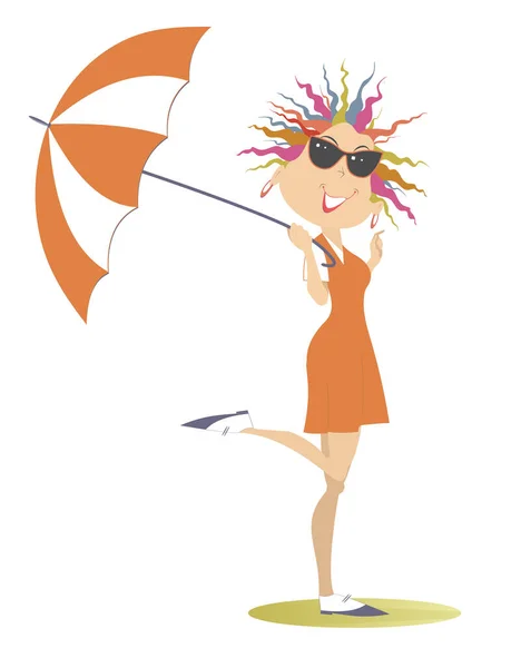 Smiling Young Woman Umbrella Illustration Good Weather Smiling Young Woman — Stock Vector