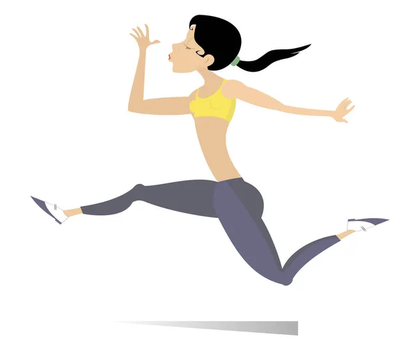 跑步的年轻女子插图 漂亮的年轻女子独自跑着 看上去健康而快乐 — 图库矢量图片