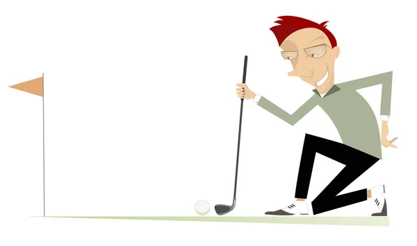 Junger Mann Als Golfer Auf Dem Golfplatz Cartoon Golfer Mann — Stockvektor