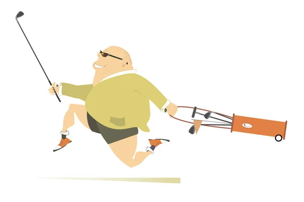 Usmívající Tlustý Golfista Muž Běží Hrát Golf Ilustraci Cartoon Usměvavý — Stockový vektor