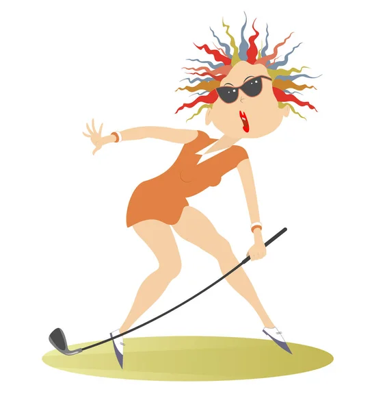 Mujer Golfista Dibujos Animados Campo Golf Illustration Funny Mujer Golfista — Archivo Imágenes Vectoriales