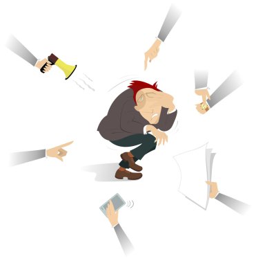 Emir ve talimatları ile çevrili adam