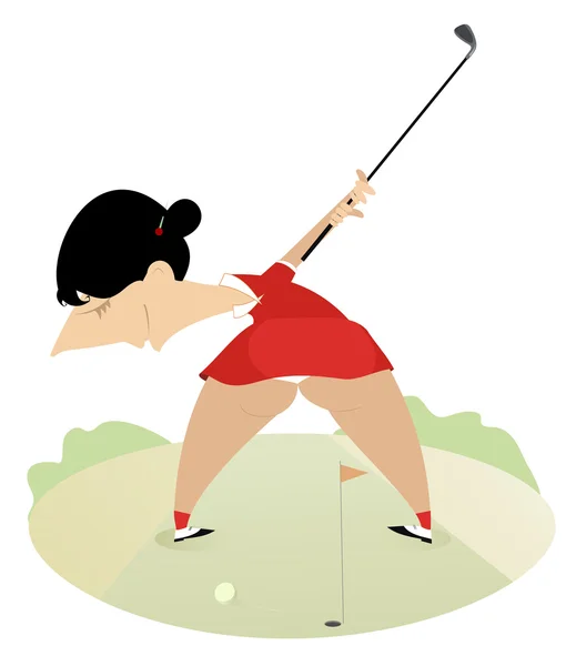 Cartoon woman on golf course — Stock Vector