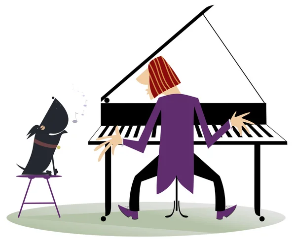 Pianistka gra na fortepianie i pies wyje — Wektor stockowy