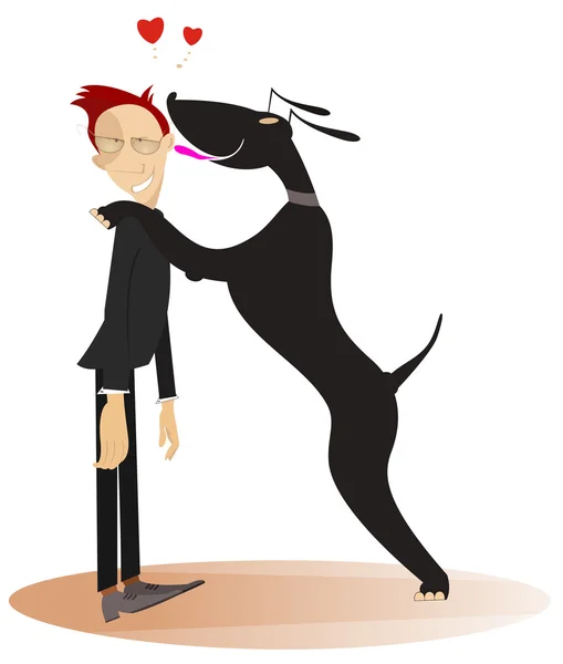 Perro lamiendo su confundido maestro — Vector de stock