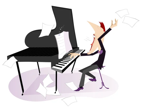 Pianista o compositor toca el piano — Vector de stock