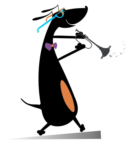 Cartoon hond speelt op trompet — Stockvector