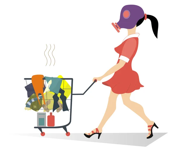 Girl in the gas mask with dirty laundry Royalty Free Stock Vectors