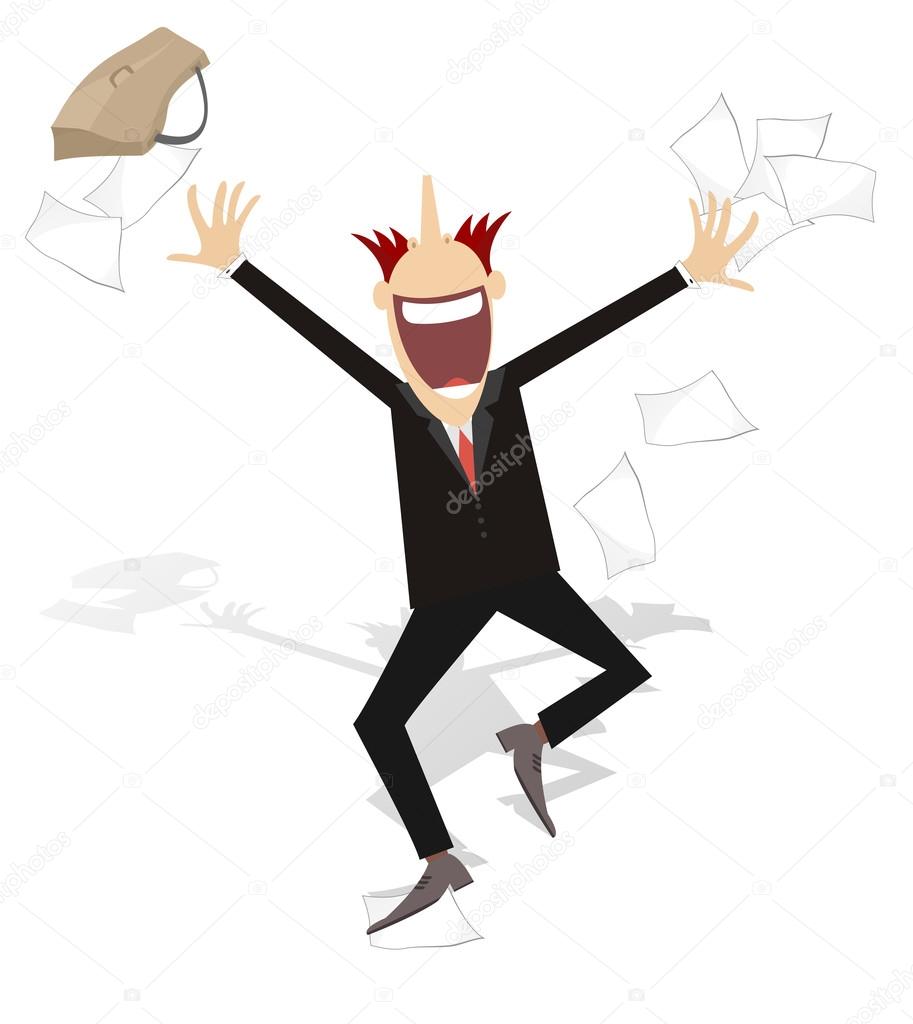 Happy businessman tossing papers
