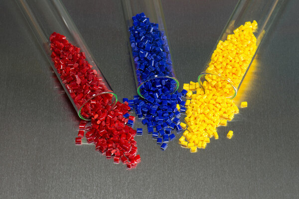 Blue, red and yellow polymer resin