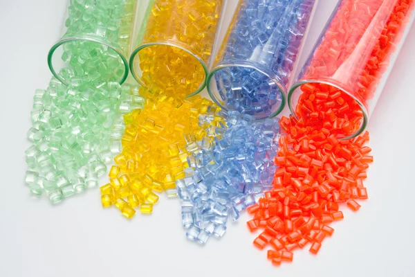 Transparent polymer resins in test tubes — Stock Photo, Image