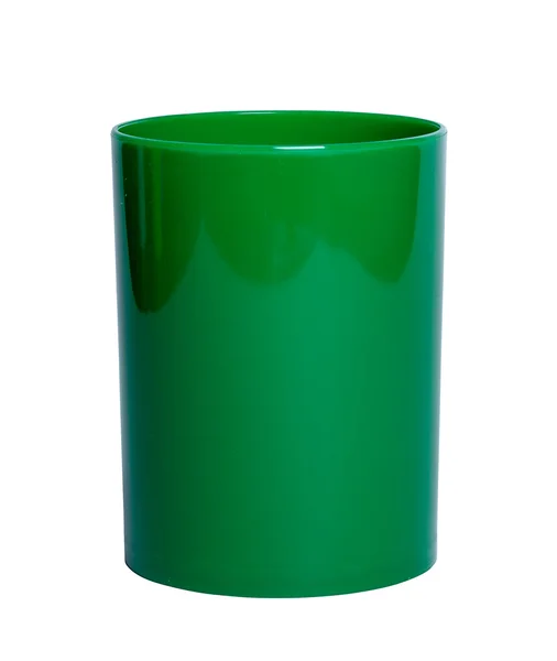 Green shiny Plastic cup for pencil - Stock Image — Stock Photo, Image