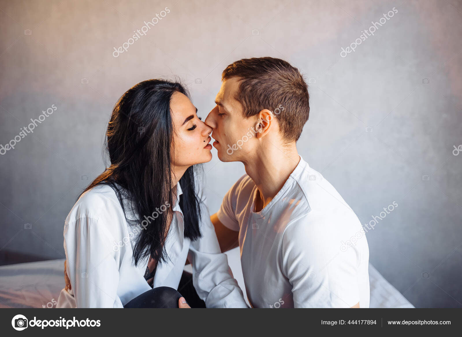 Beautiful Passionate Couple Having Sex Bed Cheerful Romantic Lovers Hugging Stock Photo by ©dariaagaf 444177894 photo