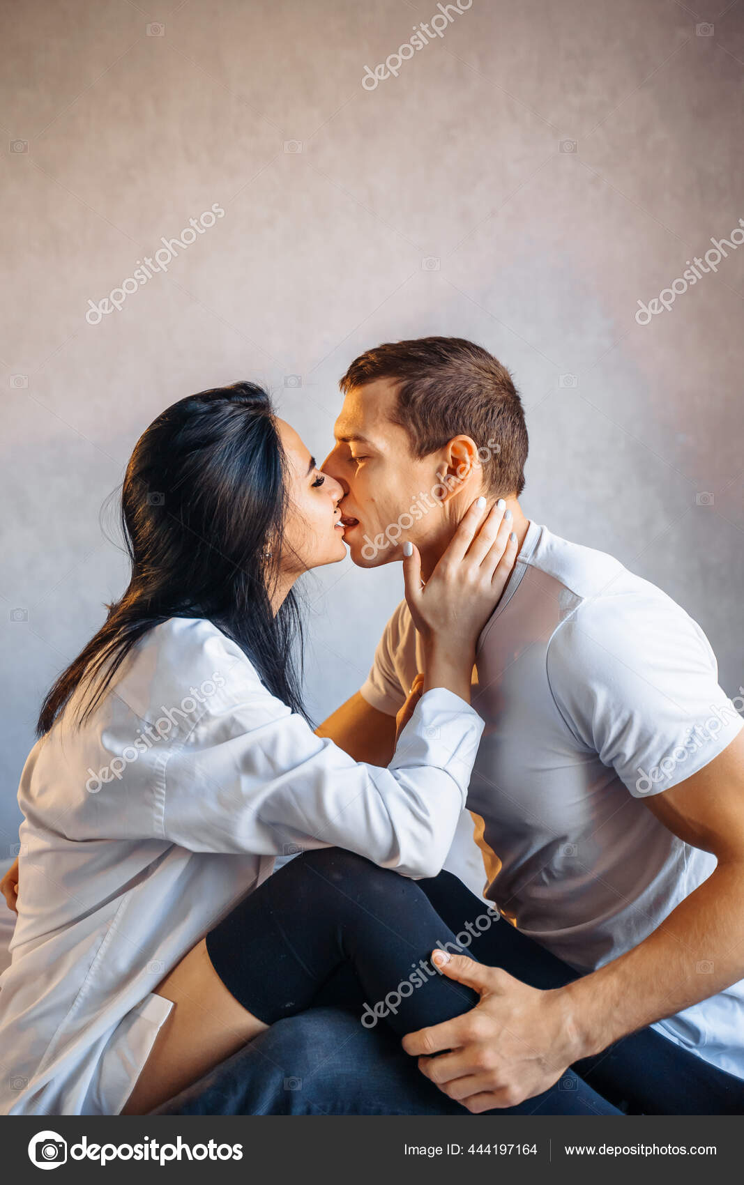 Attractive Young Couple Lovers Having Sex Home Bed Bright Room Stock Photo by ©dariaagaf 444197164 image pic