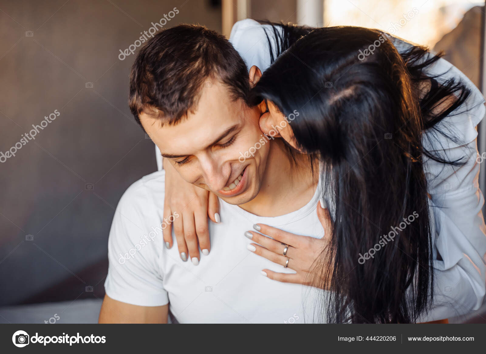 Passionate Woman Hugging Man Tenderly Kissing Him Romantically Young Gentle Stock Photo by ©dariaagaf 444220206