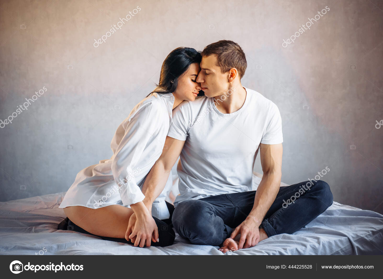 Passionate Woman Hugging Man Tenderly Kissing Him Romantically Young Gentle Stock Photo by ©dariaagaf 444225528